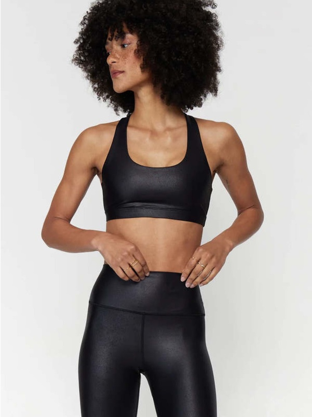 Spiritual Gangster Black Faux Leather High-Waist Leggings & Matching Sports Bra